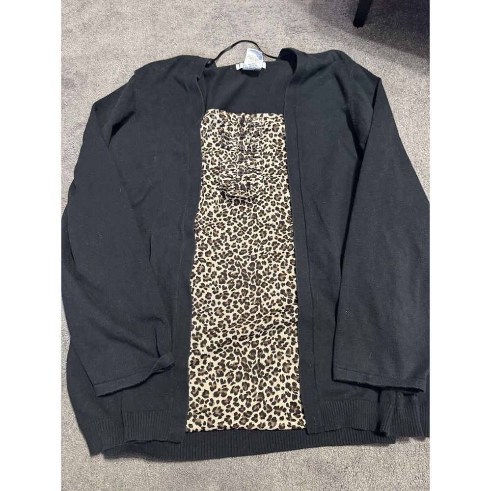 Fred David Woman 2X Black Faux Cardigan Sweater w/‎ Blouse Accent Plus Size
